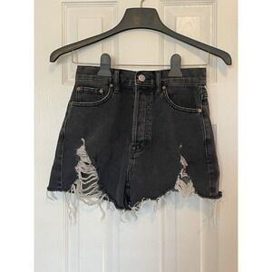 PacSun Ultra High Rise Distressed Black Shorts Sz 25 Button Fly Y2K Aesthetic